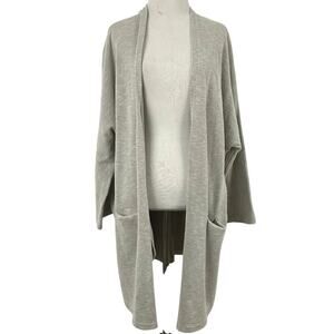 Donni Women Ribbed 3/4 Sleeve Duster Cardigan Sweater Casual Gray Lounge Size OS